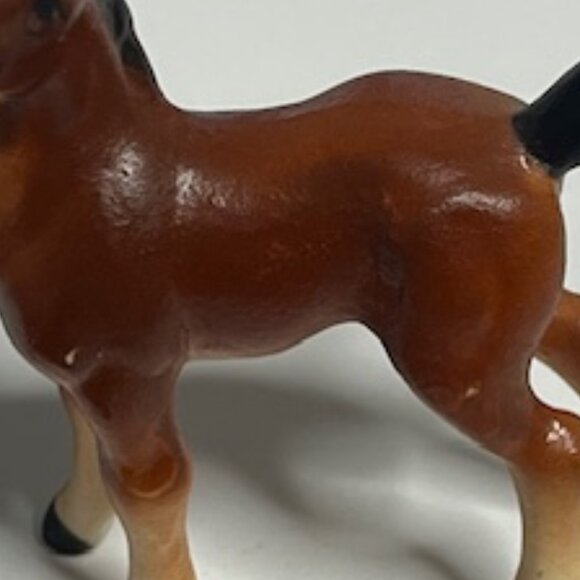 VTG TWO Miniature Horses Porcelain Figurines Glossy Brown Black Standing Sitting - Picture 11 of 15